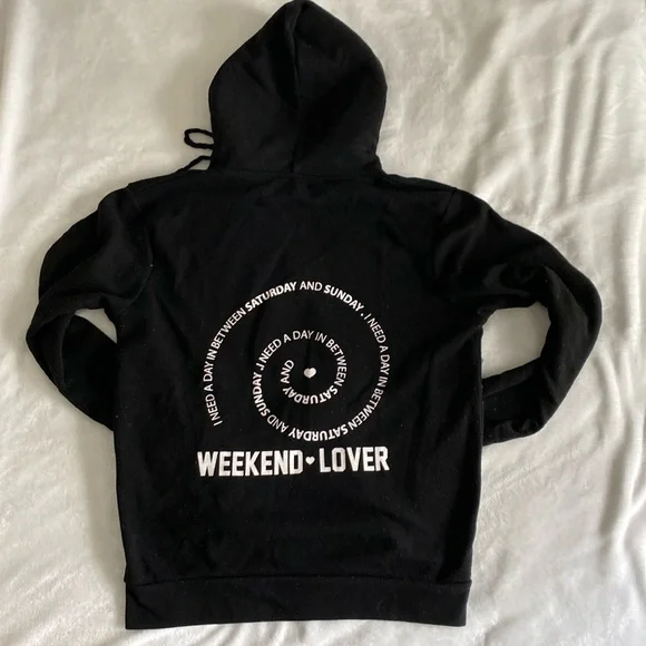 Black “Weekend Lover” full body zipper fleece hoodie - Picture 1 of 17